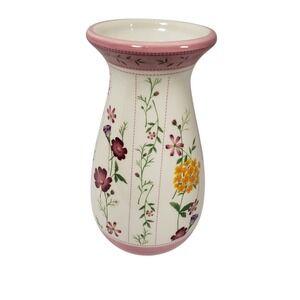 Laura Ashley Home Floral Ceramic Vase Pink Trim Cottagecore Decor